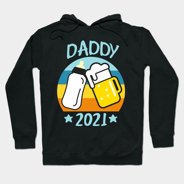 Daddy 2021 Father Papa Baby Birth funny Dad Mens Hoodie by Foxxy Merch